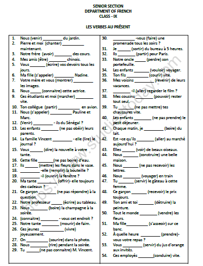 cbse-class-9-french-les-verbes-au-present-worksheet